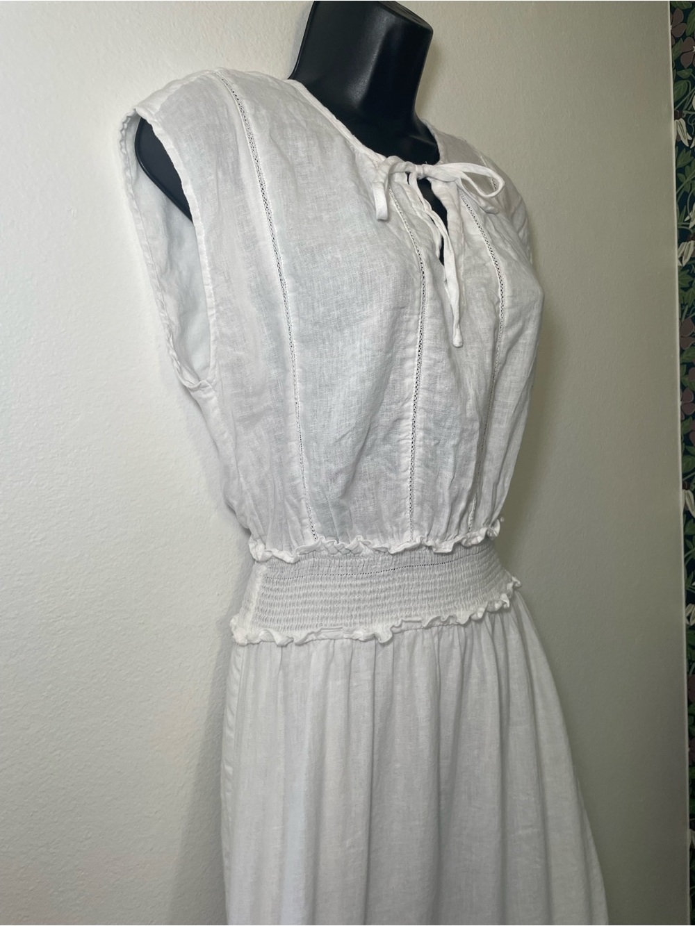 Rails Ashlyn White Linen Blend Smocked Midi Dress Small - Picture 3 of 9